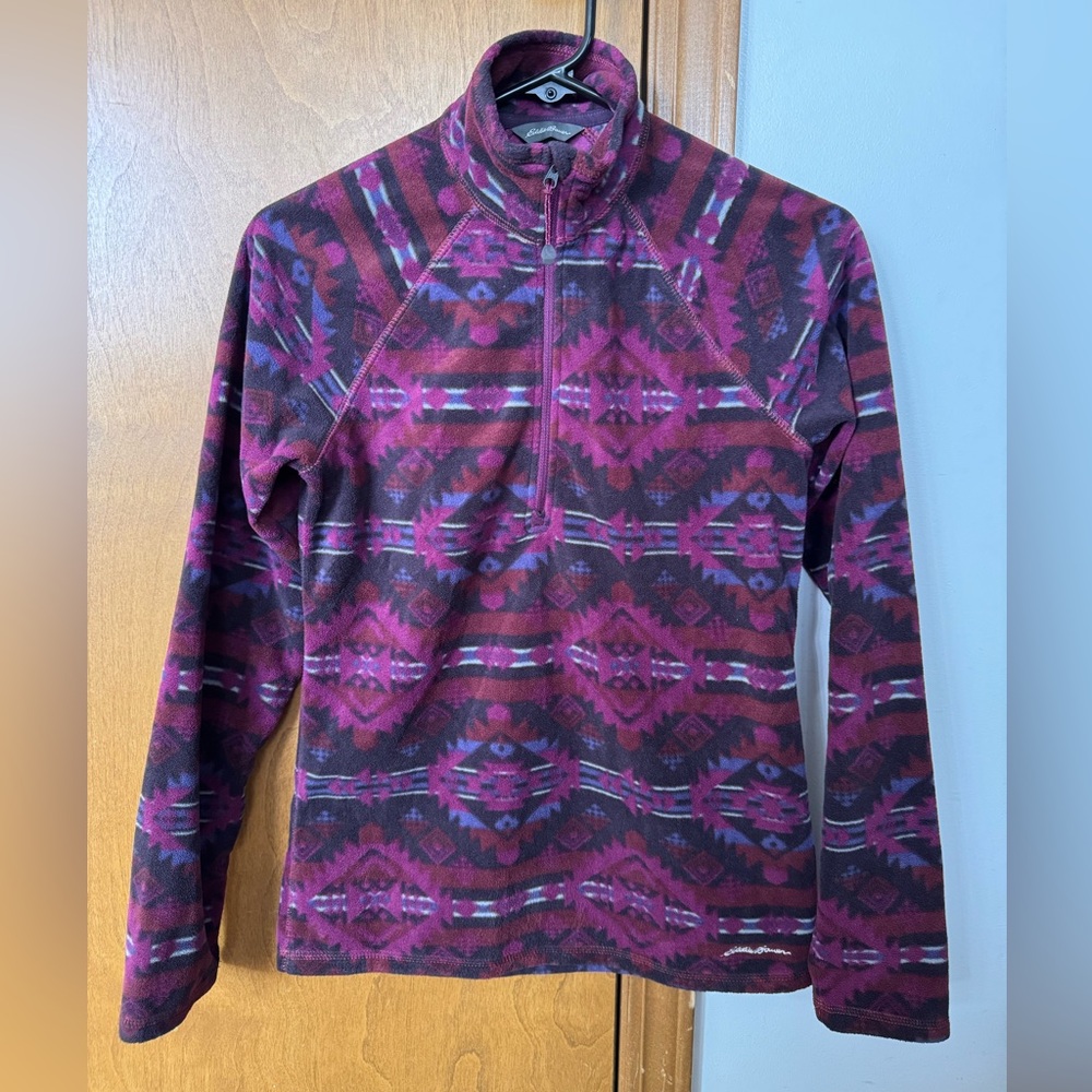 Eddie Bauer Burgundy Patterned Half Zip Pullover - image 2